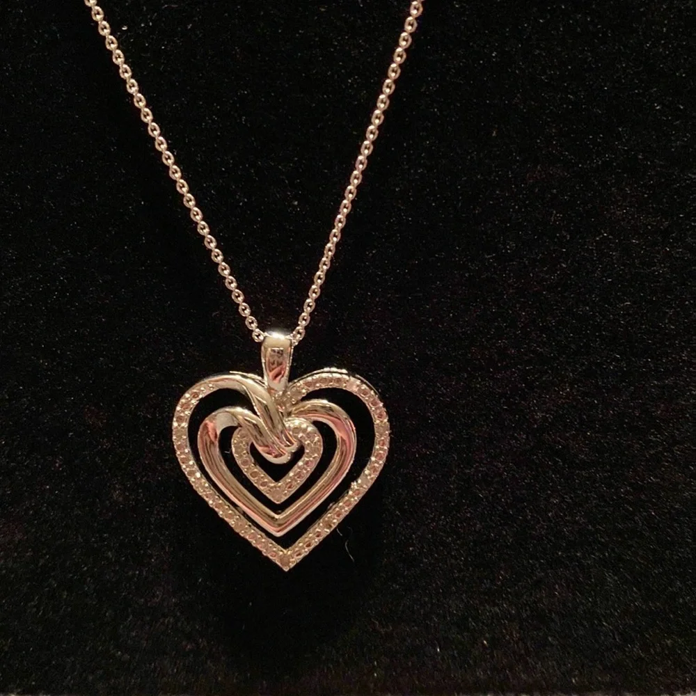 Open work Hearts 1/10 KT SS Necklace - Picture 3 of 9